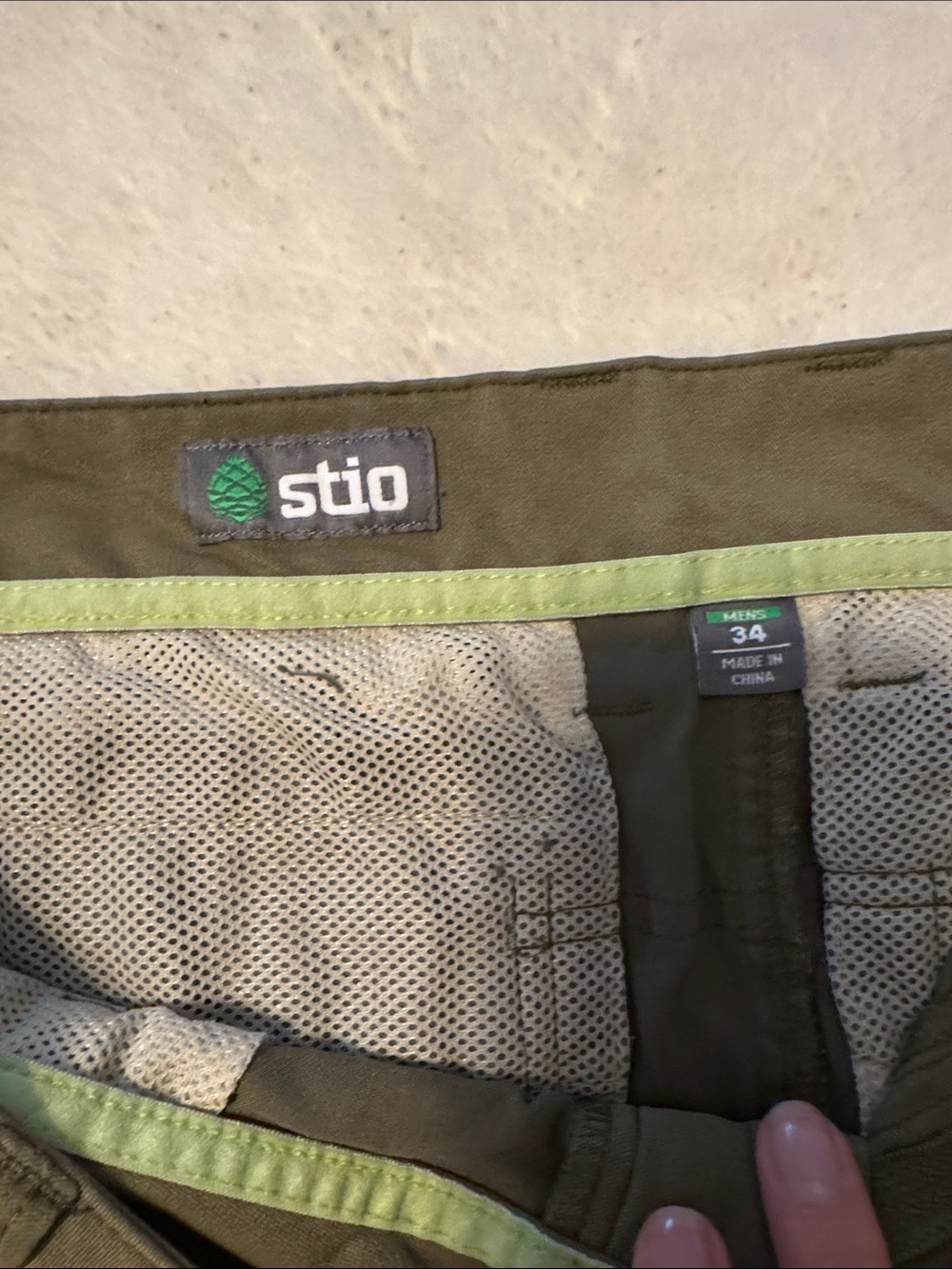 Stio Men's Olive Flat-Front Active Shorts - Picture 2 of 3